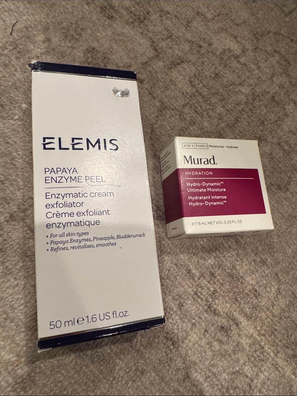 ELEMIS White Papaya Enzyme Peel Cream and murad moisturizer